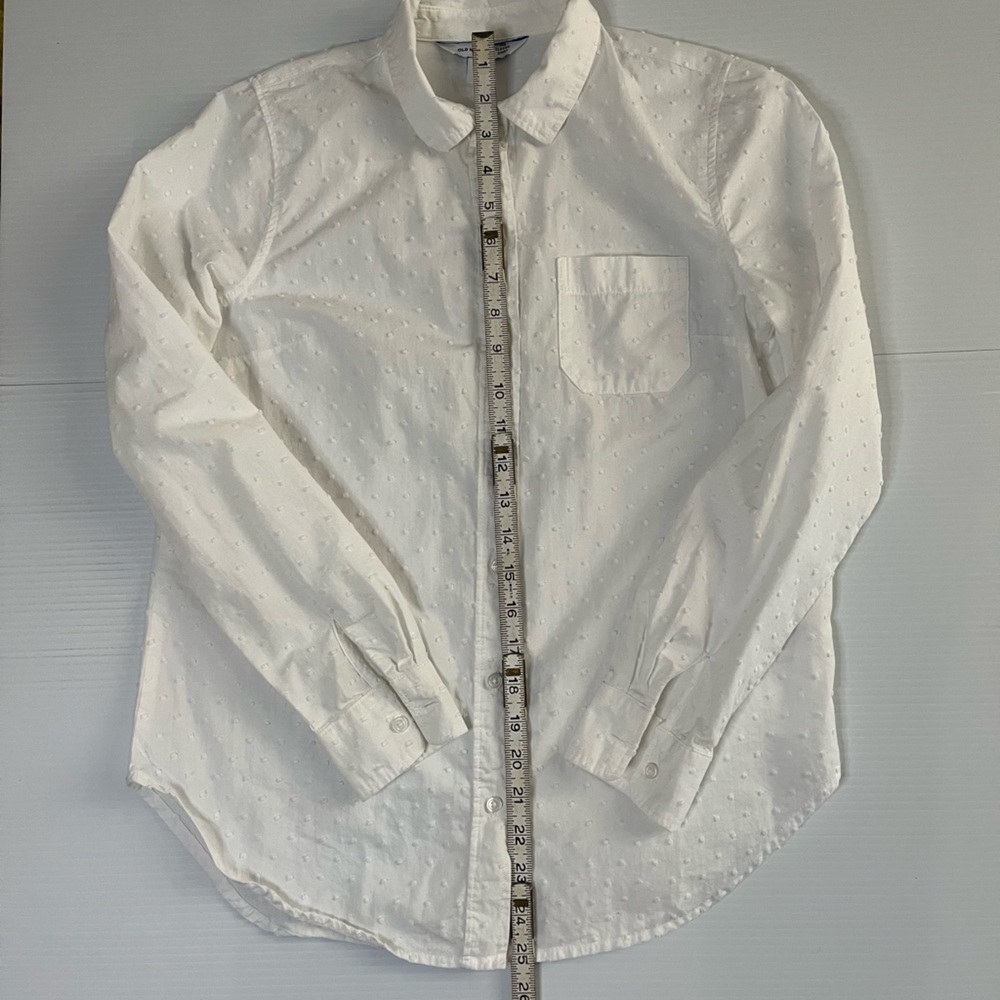 White Swiss Dot Button-Up Shirt XS - Picture 7 of 9
